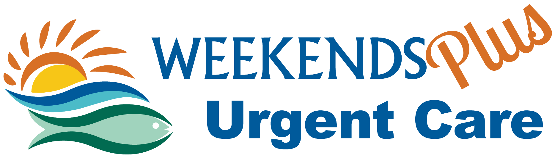 Weekends Plus Urgent Care fish and sun logo